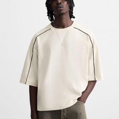 Contrast Stitch T-Shirt – Ecru