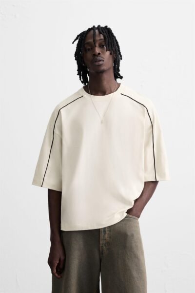 Contrast Stitch T-Shirt – Ecru