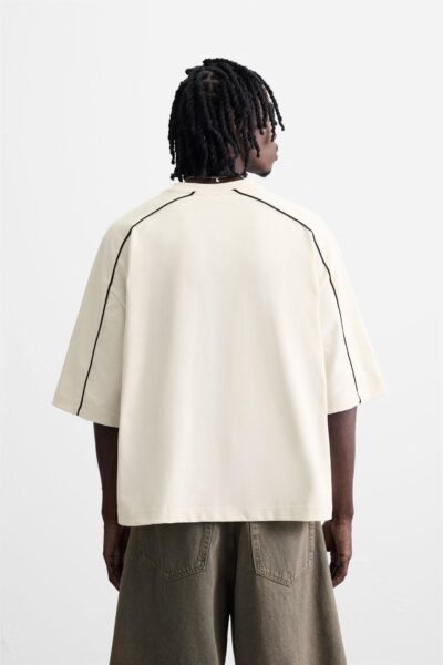 Contrast Stitch T-Shirt – Ecru - Image 2